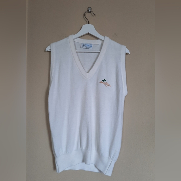 Vintage Vtg Preppy White V-Neck Sweater Vest Hanani Bay - Picture 1 of 5
